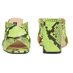 Nine West Gigi Block Lime Green Faux Snake Skin Heel Slide Sandals 