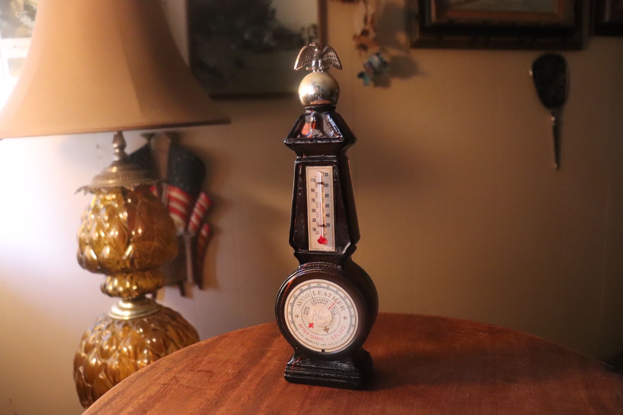 Vintage Avon Leather After Shave Bottle | Eagle Cap | Weather Thermometer