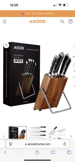Aicok 6 Pieces German Stainless Steel Kitchen Knife Set with Wooden Block 