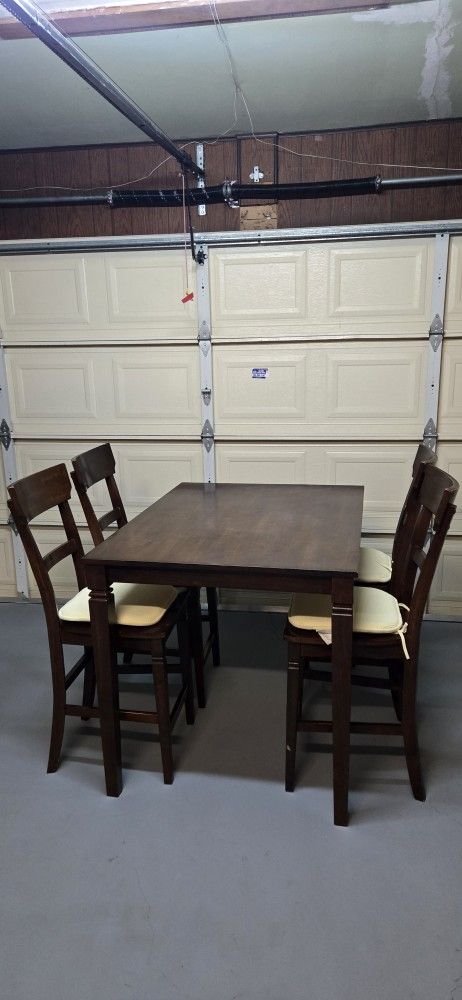 Beautiful Solid Wood Dark Brown Kitchen Counter Height Dinning Table Set