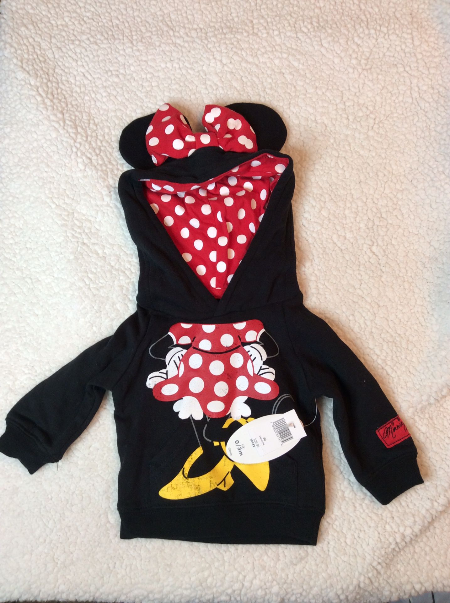 Disney Infant minnie mouse Ears hoodie sweater sz 0-3month Nwt