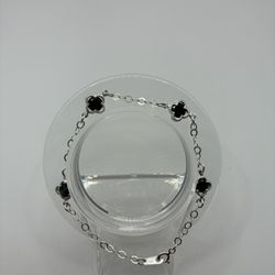 925 Sterling Silver Clover Bracelet 8” — Black Onyx 🖤 Mexico Taxco 🇲🇽