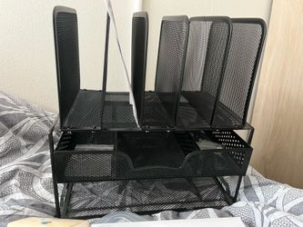 Black metal desk organizer