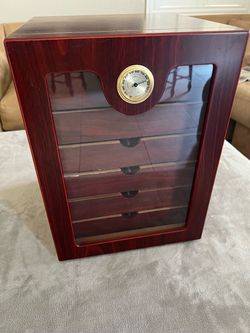 Large 7-Drawer Spanish Cedar Cabinet Humidor Glass Front Holds 100+ Cigars