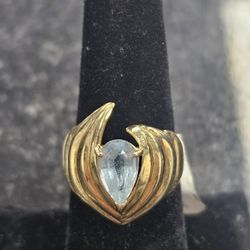 14kt YG Ring With Light Blue Stone. (C-2) SIZE 7.5 ASK FOR RYAN. #(contact info removed)85