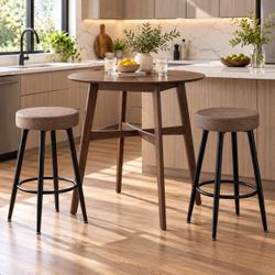 Set Of 3 - 36” Modern Walnut Counter Height Round Dining Table with 2 Chairs [NEW] **Retails for $200 **Assembly Req