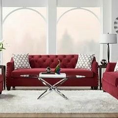 Bing Ash Red Fabric Sofa and Loveseat

