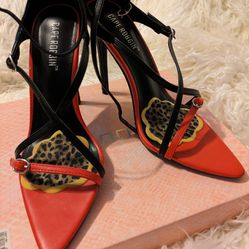 Black / Red Pointy Stiletto Sandals 6.5