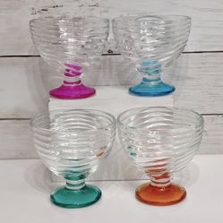NEW 4x Colorful Pedestal Glass Swirl Ice Cream/Cereal Bowls PRICE FIRM