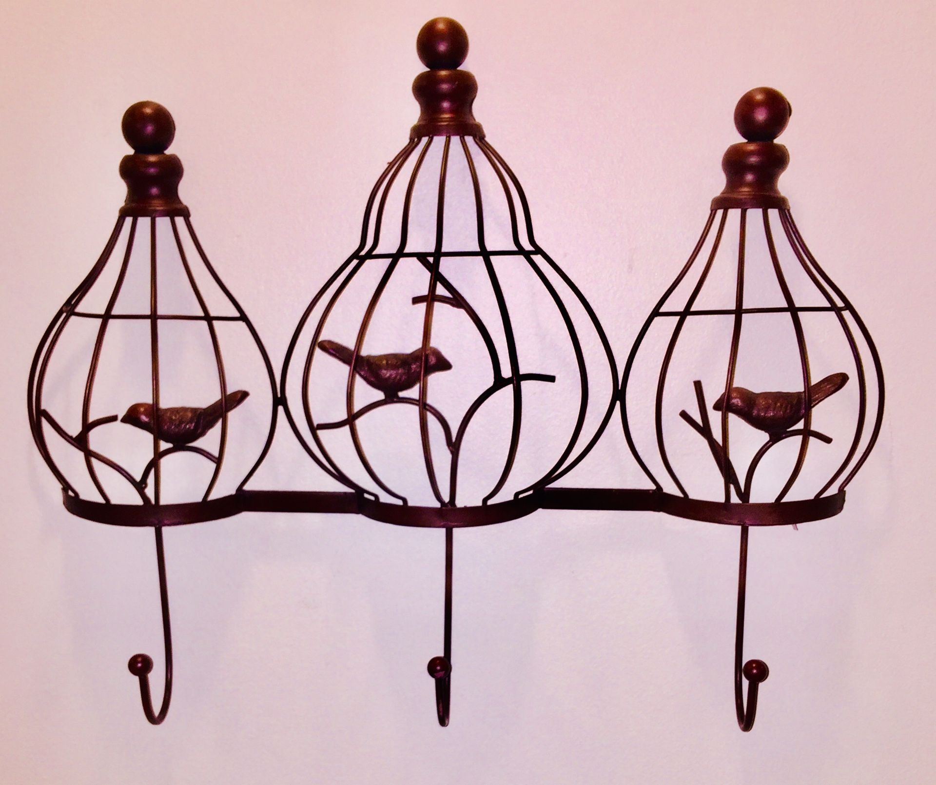 Birds In Cage Metal Wall Hook