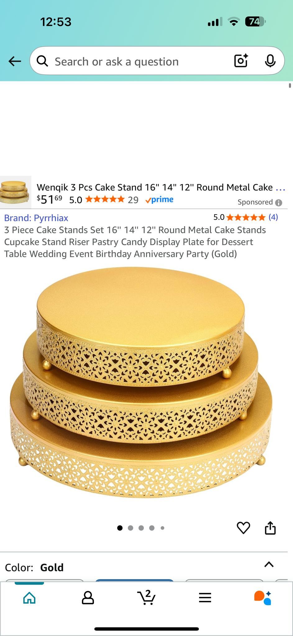 Brand: Pyrrhiax 5.0★★★★★ (4) 3 Piece Cake Stands Set 16" 14" 12" Round Metal Cake Stands Cupcake Stand Riser Pastry Candy Display Plate for Dessert Ta
