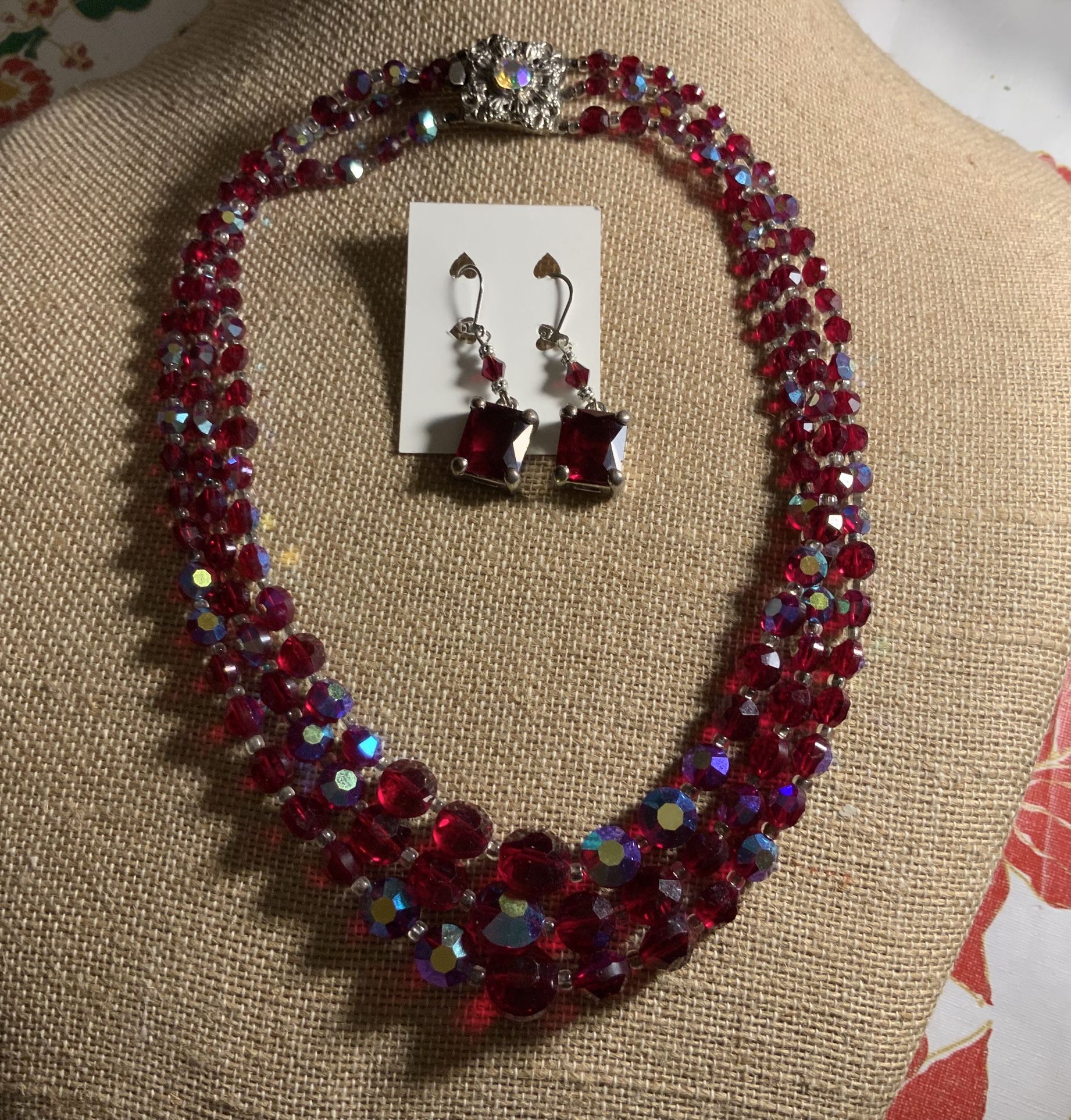 Red Aurora Borealis Necklace And