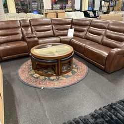 Top Grain Leather Power Reclining Sectional On Sale