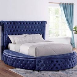 Brand New Glam Blue Velvet Storage Queen Size Bed Frame