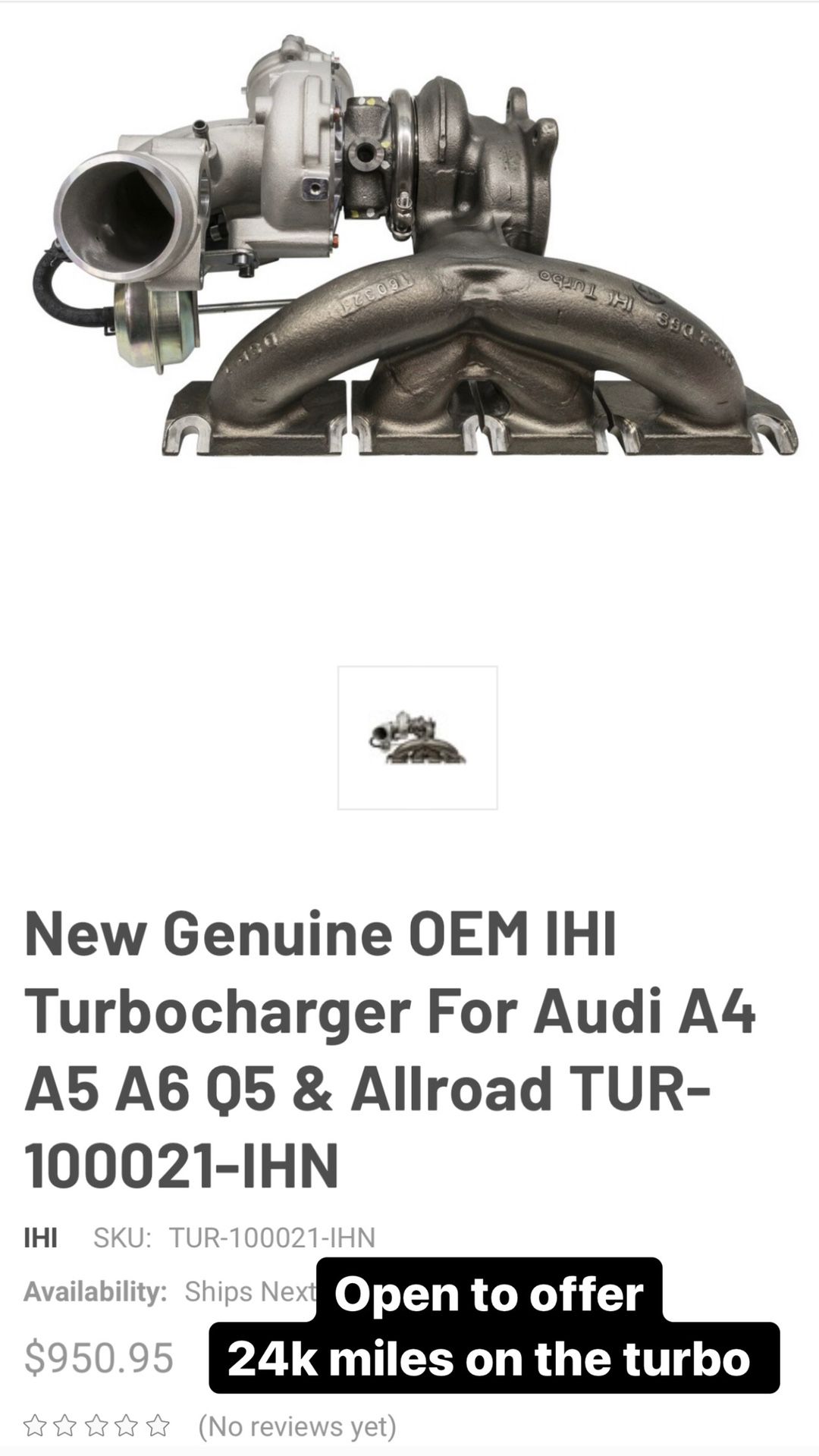 Oem Audi Turbo With 24k Miles 