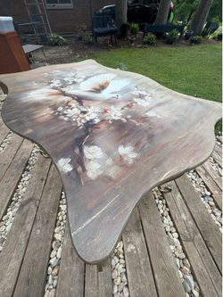 Upcycled Vintage Coffee Table – Custom Hand Painted White Dove Art