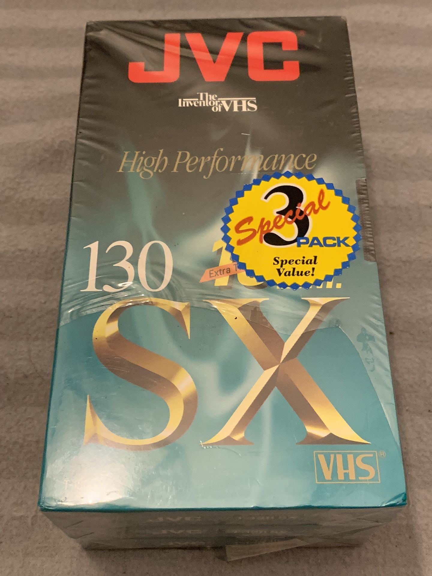 3 Pack JVC T-130 SX Blank VHS Tapes Brand New over 6 Hours High Performance Sealed