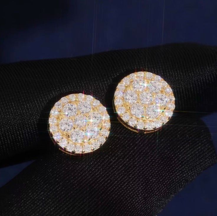 Gold Plated 925 Sterling Silver Moissanite Cluster Earrings โ Iced Out Round Studs