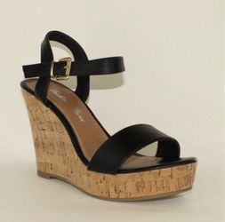 Black wedge sandals Sz 9