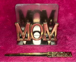 Vintage Brass Mail Letter Holder with Letter Opener MOM