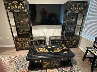 Vintage Korean Black Lacquer Mother-of-Pearl Najeon Chilgi Furniture