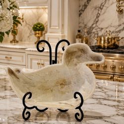 Original 19th c Vintage Villeroy & Boch Dresden Germany Mark IRONSTONE Duck Mold Antique Bowl Cottage Country Estate Farm Collectible 9 3/4” HILLCREST