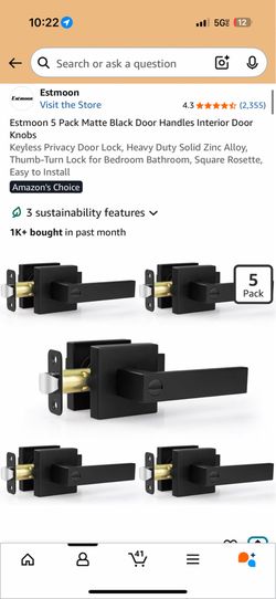Estmoon Matte Black Door Handles – 5-Pack, Brand New in Box