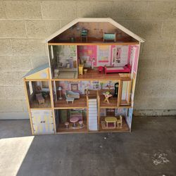 Large  KidKraft Majestic Wood Dollhouse 52" x 49" x 13.5" with Wood Furniture