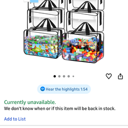 Toy Storage Bags 6 Packs, Kids Toy Storage Organizer with Zipper and Labels, PVC Clear Bags for Board Games, Books, Puzzles, Building Blocks(Large, Bl