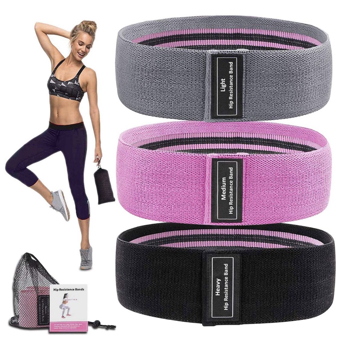 MOVOYEE Exercise Bands for Working Out Men Women,Workout Elastic Bands Long Fabric Body Resistance Bands Thick Set 3 Loop Fitness Equipment Fit Home