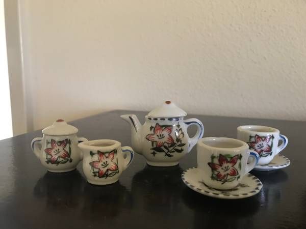 9 Piece Vintage Miniature Porcelain Tea Set