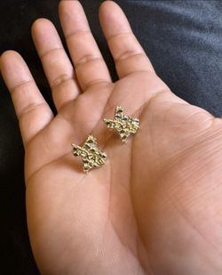 New 10k Gold Texas Nugget Earrings Kt Karat Aretes Oro 10 Kilates Quilates Arcillos Real New Nuevo