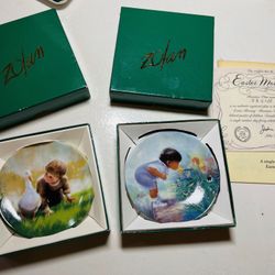 D1 Set of 2 Donald Zolan Collector Plates – “Easter Morning” 1991 w/ COA + “My Goose” 