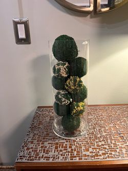 Glass Cylinder Vase with Moss Decorative Balls