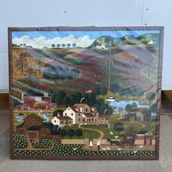 Large Charles Wysocki ‘Butterscotch Farm’ Framed Print – 32.5 x 37.5 – Excellent Condition