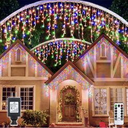 Christmas Lights Outdoor 396LED 32FT - Timer 8Modes Connectable Waterproof Icicle Lights with Remote Plug in, Outdoor Christmas Lights for House Outsi