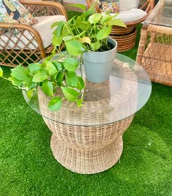Glass top wicker table