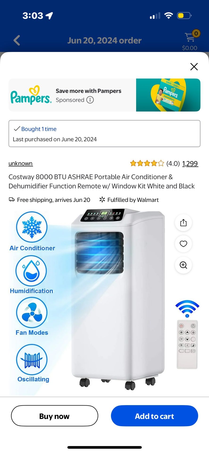 Costway 8000 BTU Portable AC