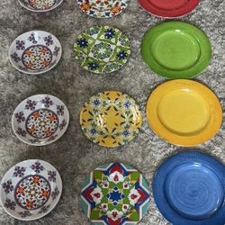 Set of 12 Melamine 9" Plates Dessert Salad Soup Appetizers Pool Party Colorful Sturdy