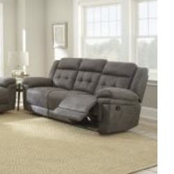 Polyester Gray Reclining Sofa And Recliner/rocker Chair 