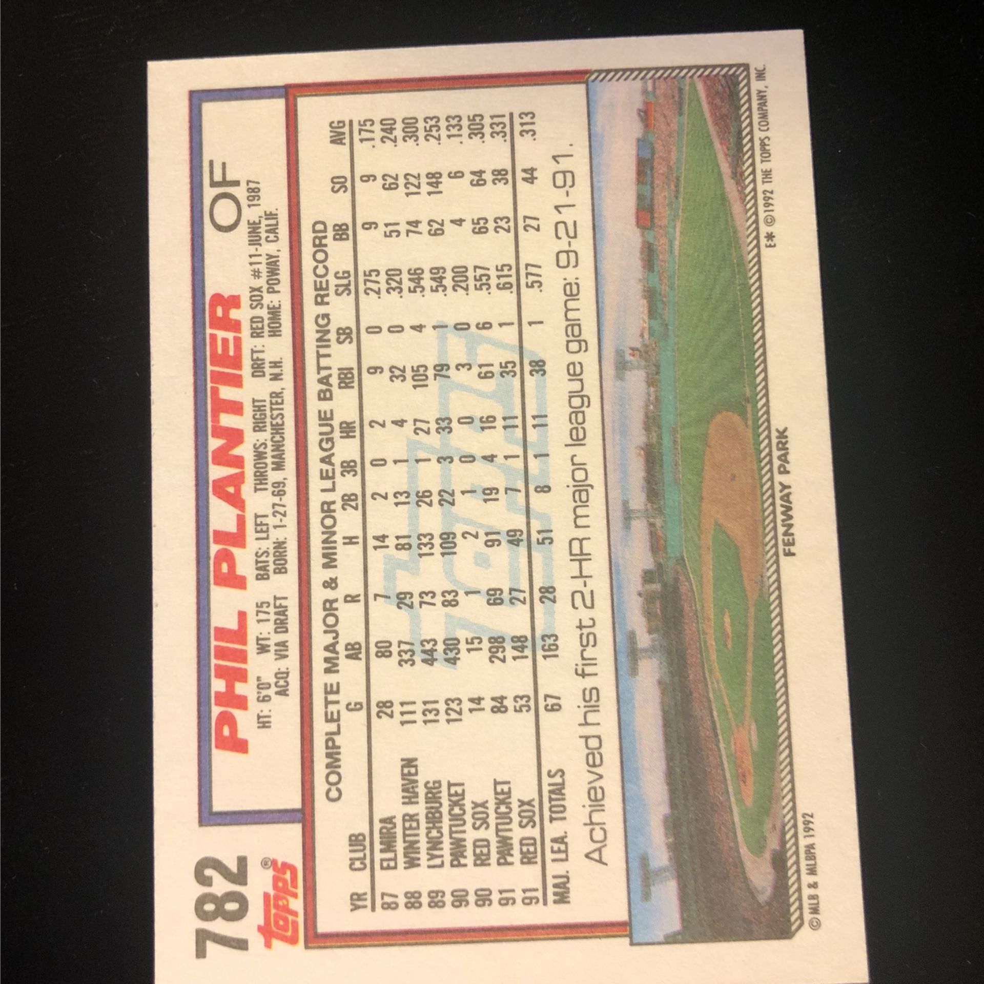 1992 Topps Baseball Phil Plantier Rookie (12)