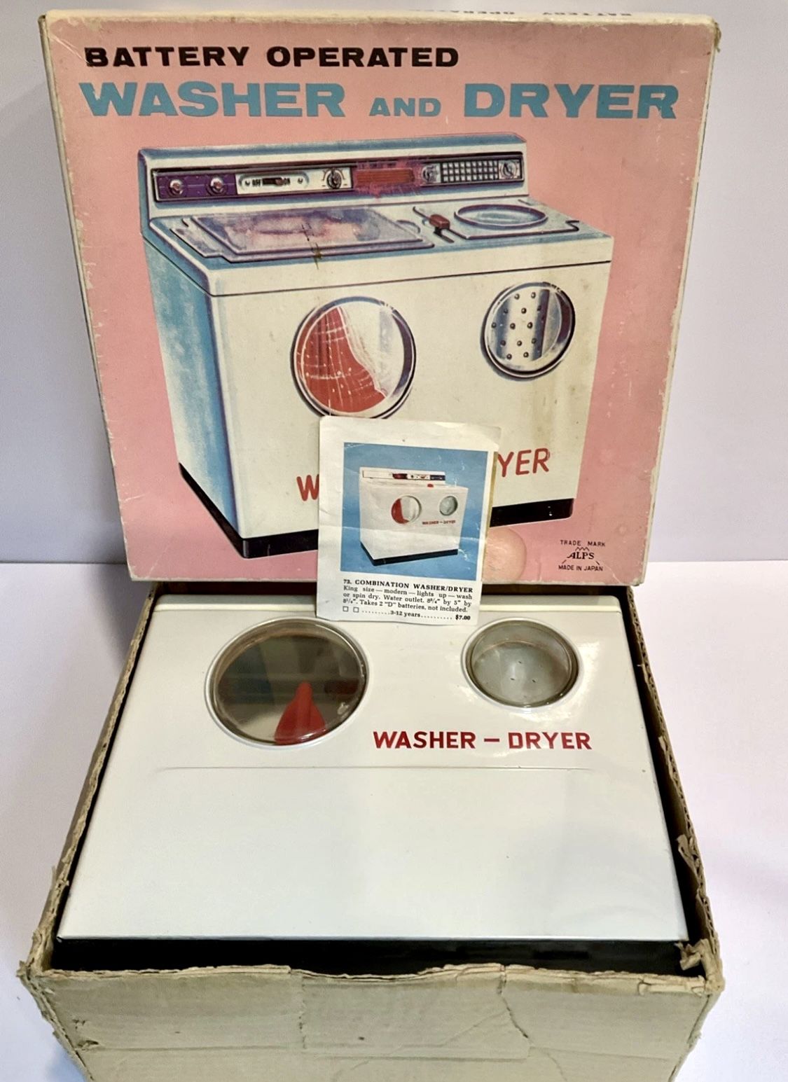 Vintage 1960s ALPS Japan Battery Operated Toy Washer And Dryer In Box Working!