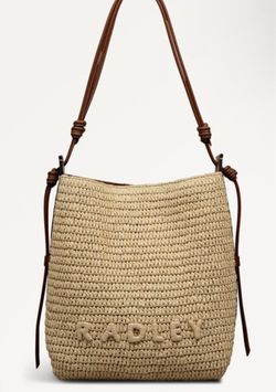 RADLEY LONDON The Camden Medium Raffia Shoulder Bag Beige Brown NWT