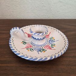 Vintage Hand-painted Ceramic Floral Chamberstick Candle Holder