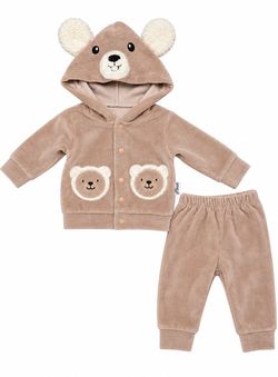 Baby Bear Hooded Outfit Set – Beige Jacket & Pants