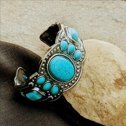 Turquoise Stone Silver Cuff Bracelet