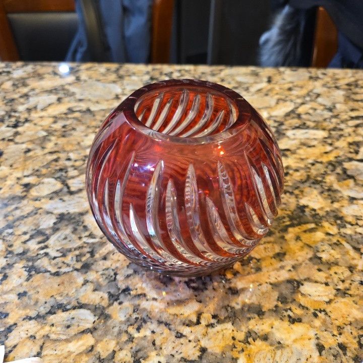 6” Bohemian Red Ruby Cut Crystal Glass Vase