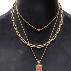 Layered Gold Tone Necklace with Africa Pendant