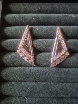 Antique Sterling Silver And Enamel, Cubic Zirconia  Set Of Earrings 