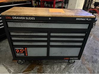 46"9-DRAWER ROLLING TOOL CABINET WITH SOLID WOOD TOP